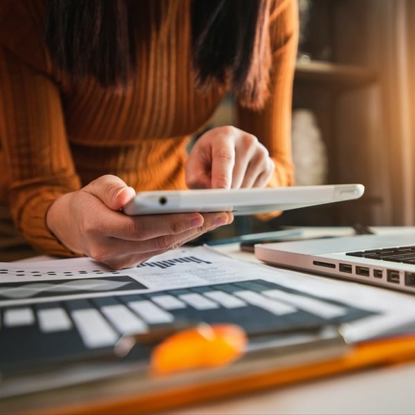 woman working on tablet